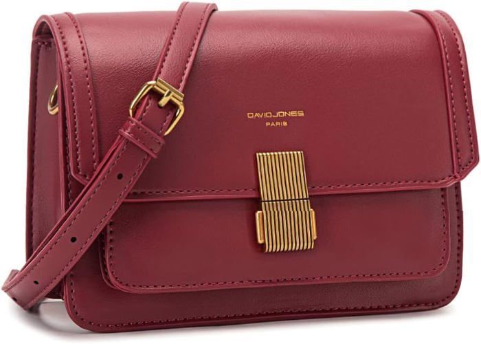 Borsa a tracolla - David Jones - Piccola borsa a tracolla da donna in ecopelle rigida - Patta con graziosa chiusura - Rossa