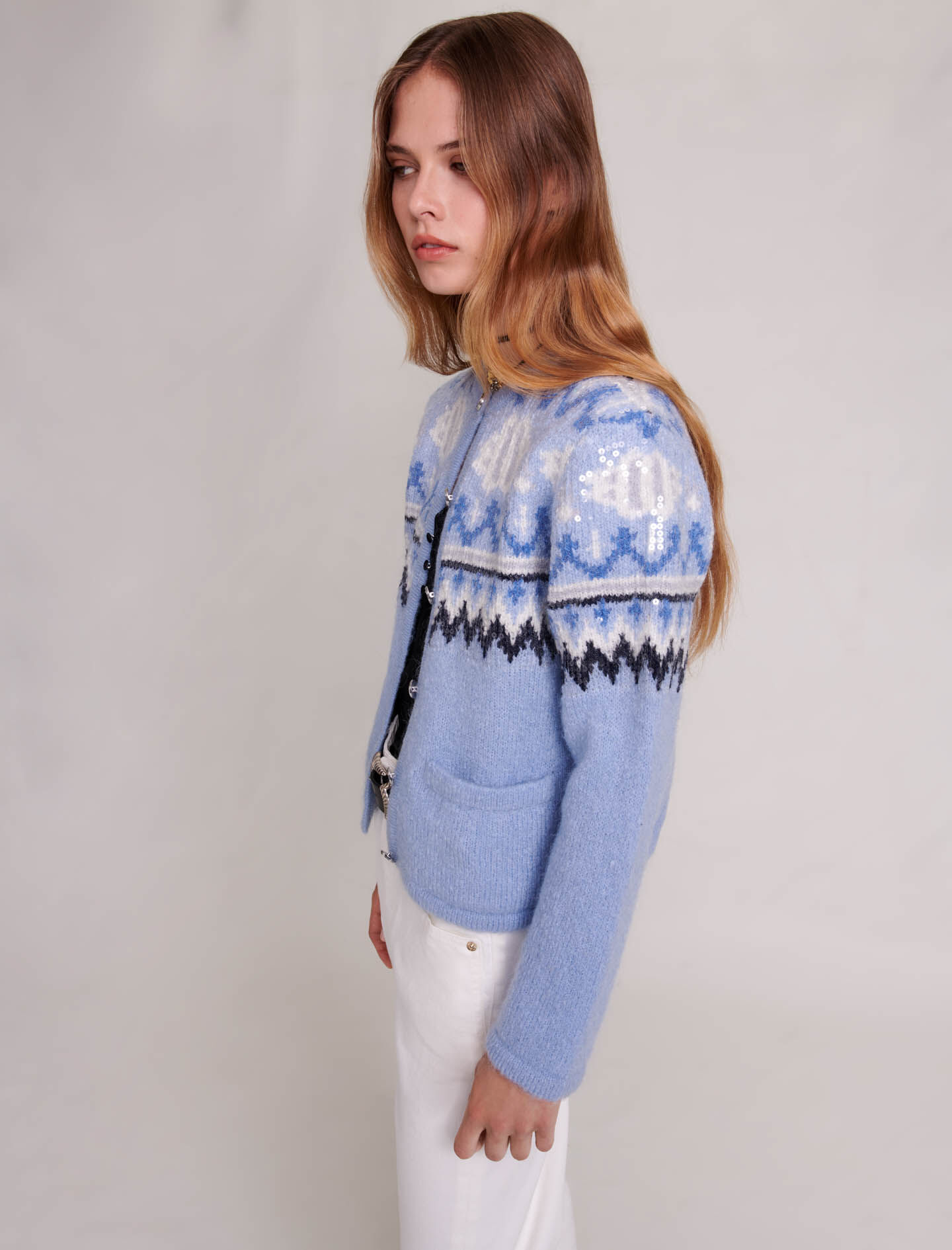 Cardigan tricotat albastru deschis