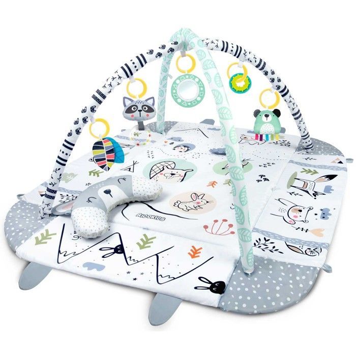 Interaktive Lernmatte – RICOKIDS – 110 x 100 cm – Hase – Beidseitig verwendbar – Multifunktionales Spielzeug – Inklusive weichem Kissen