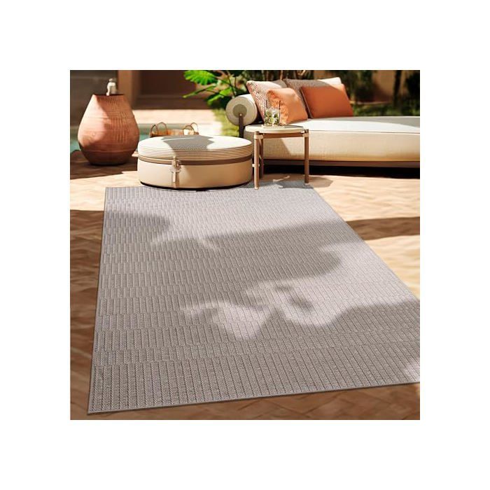 Alfombra Boho para interior y exterior - Paco Home - 120x160 cm - Beige - Diseño geométrico - Tejido plano - Polipropileno