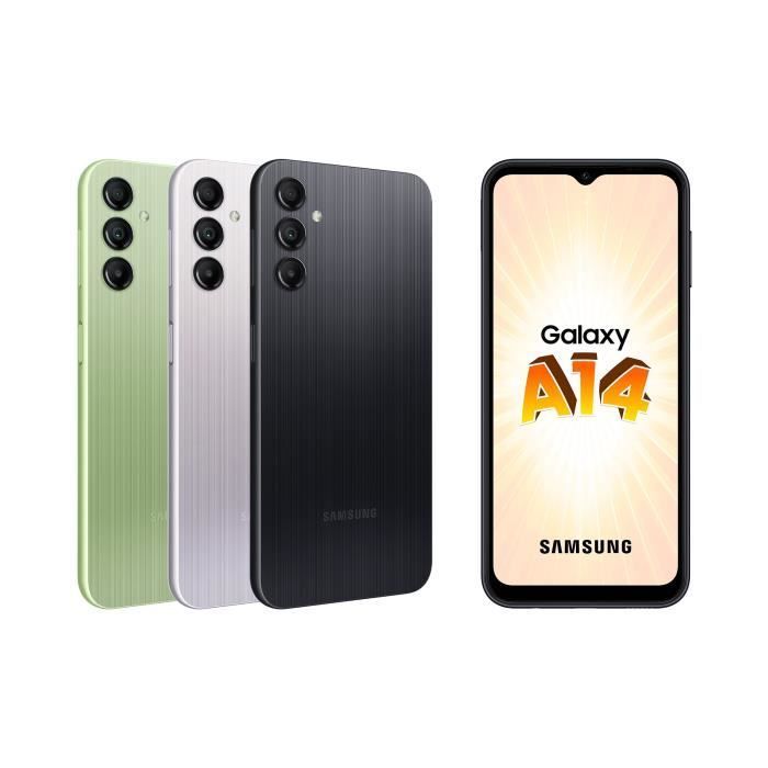Smartphone Samsung Galaxy A14 4G de 64 GB, color plata.