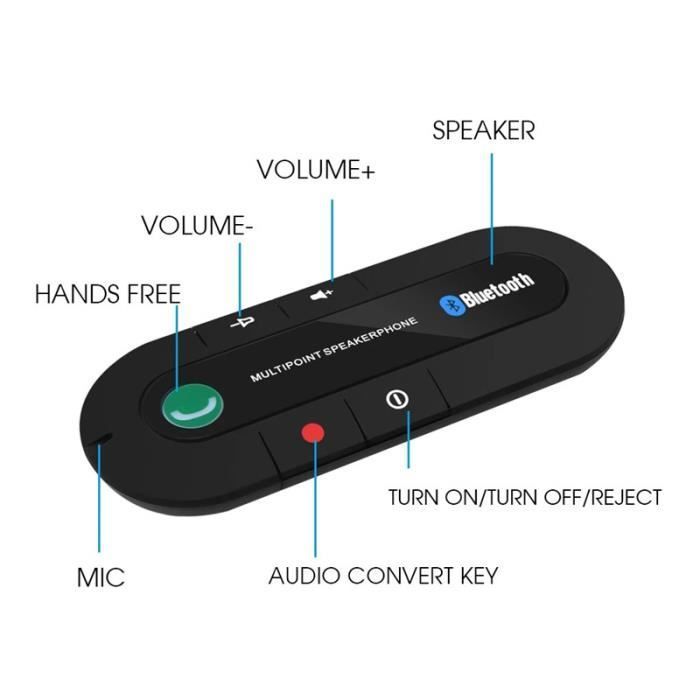 Kit mains libres Bluetooth pour voiture Lecteur de musique MP3 sans fil Clip pare-soleil Haut-parleur