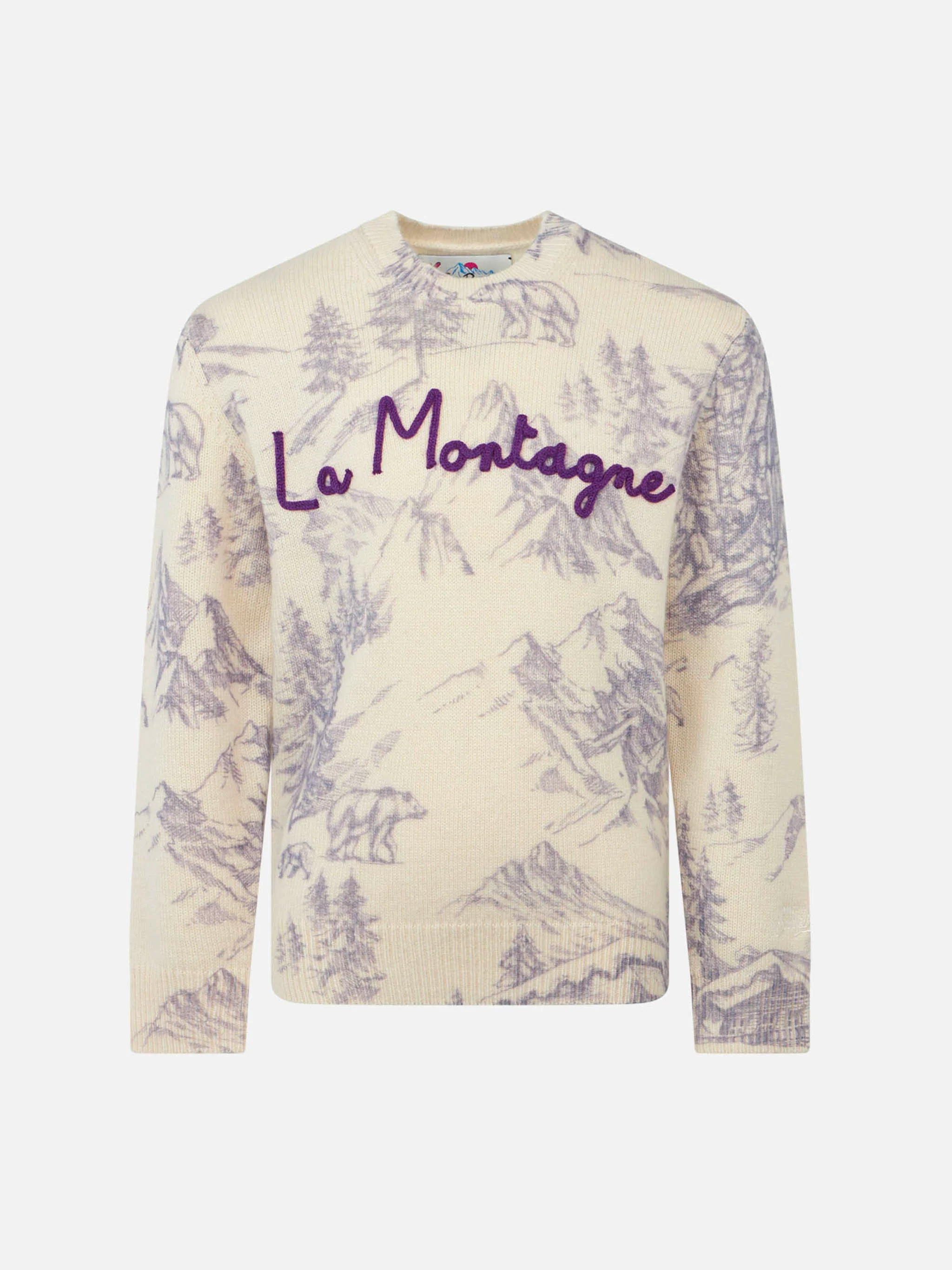 Toile de jouy-trui voor meisjes met ronde hals en La Montagne-borduursel