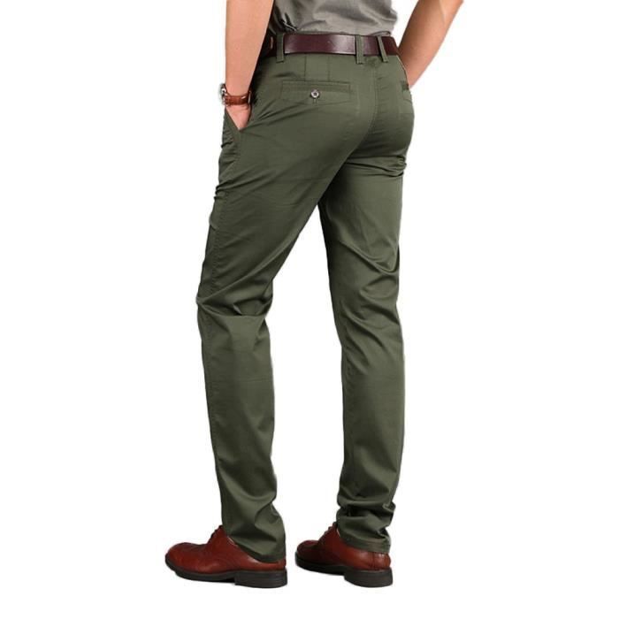 Men's Plus Size Casual Straight Leg Chino Trousers - Military Green - INSFITY