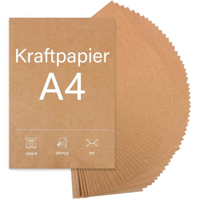 A4 kraftpapier - bedrukt - pak van 100 vellen - 120 g - bruin - matte afwerking - ideaal voor knutselprojecten