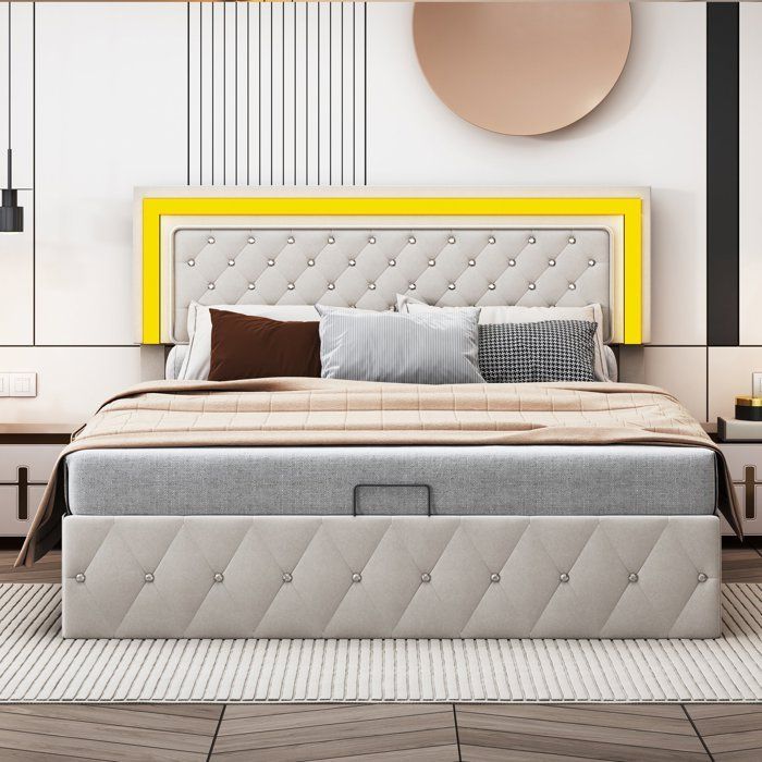 Cadre de lit,SUNFECILI,140x190 cm,tissu en velours,Beige