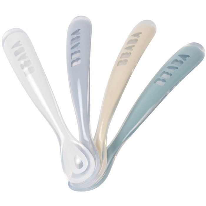 Set of 4 spoons - BEABA - 1st age - Silicone - Pebble / Cloud Blue / Baltic Blue / Clay set