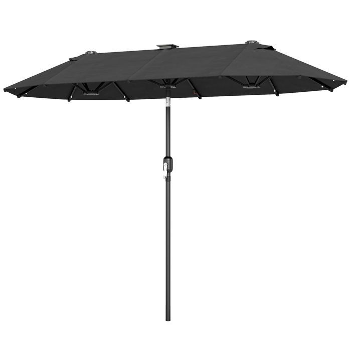 Ombrellone doppio da giardino - Outsunny - illuminazione solare - inclinazione a pulsante, manovella, 2 prese d'aria - 3 x 1,5 m - grigio