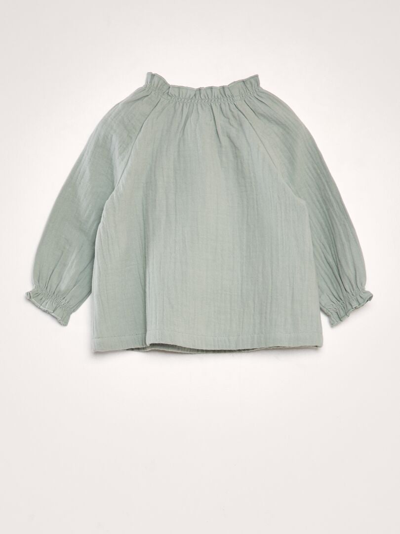 Blouse met lange mouwen en rucheskraag - GROEN