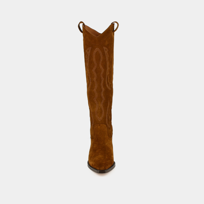 Bottes hautes à bouts pointus  en croute cognac