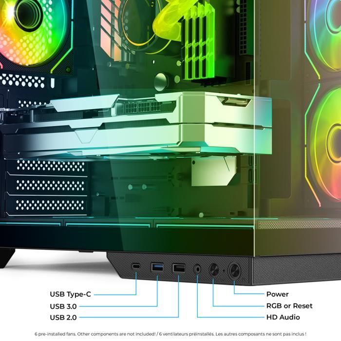 Gaming PC Case - SPIRIT OF GAMER - VIPER CRX DARK - LCD Screen - ARGB Cooling - Tempered Glass Design