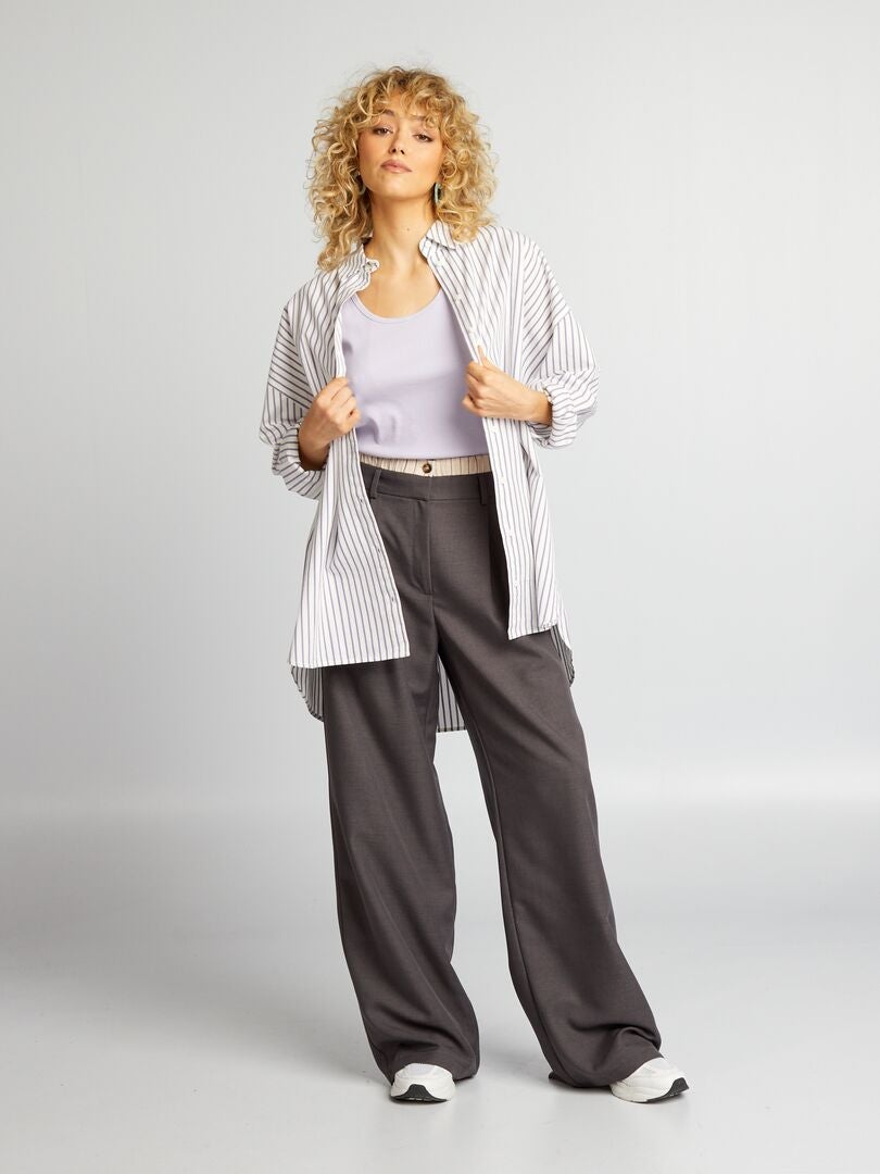 Oversized gestreept lang shirt - WIT