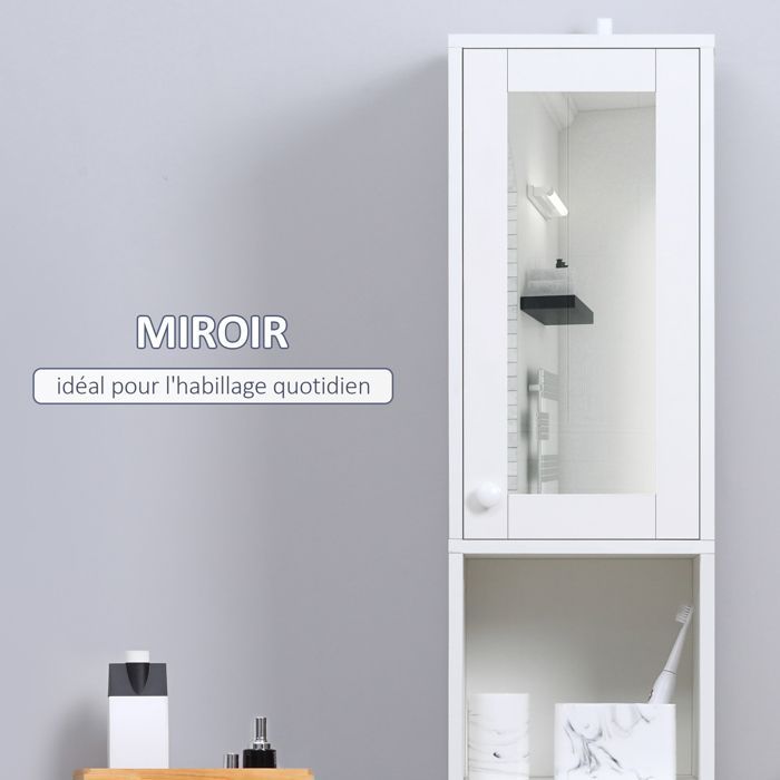 kleankin - Meuble colonne de salle de bain - Panneaux de particules - 30x28x170cm - Blanc