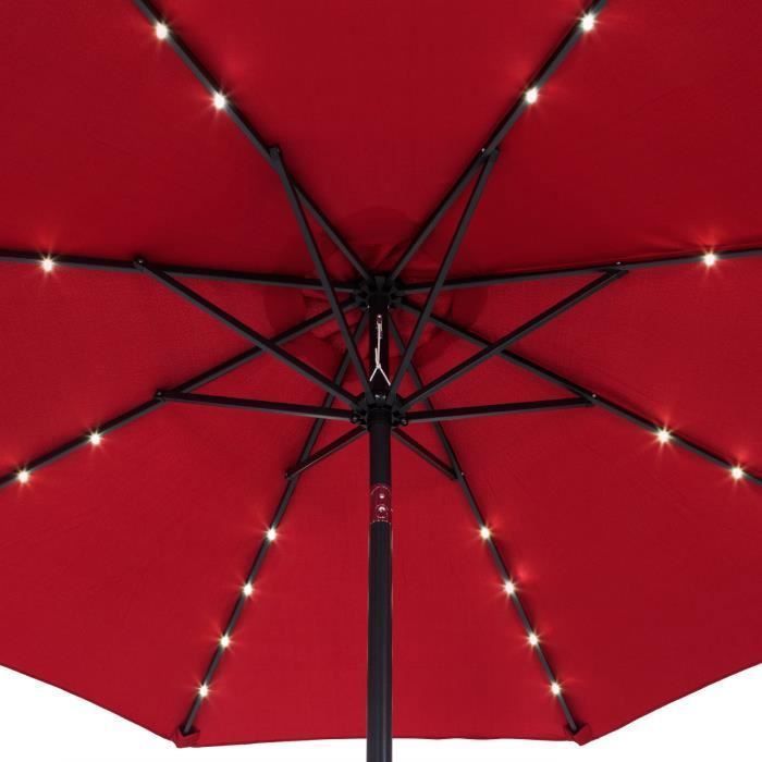 KINGSLEEVE® Parasol de jardin extérieur LED solaire 300cm rouge Pare-soleil inclinable avec manivelle Protection UV 80+