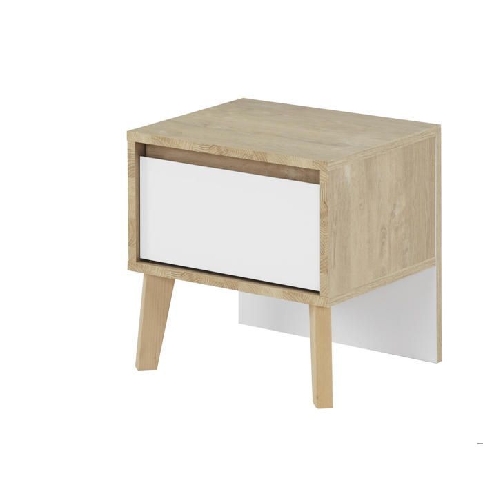 Mesita de noche con 1 cajón, frontal blanco - acabado natural Ancho: 42 Alto: 41 Profundidad: 36 - Decoración marrón - Larvik - Gami