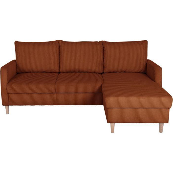 Canapé d'angle fixe - 3 places - CHIPY - Tissu Lincoln Terracotta - Pieds bois nature - 192 x 82 x 138 cm