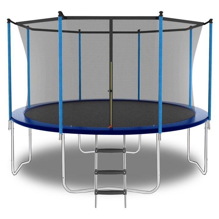 240x240 cm galvaniseret ståltrampolin med sikkerhedsnet og fjederpude inkluderet - 181 kg kapacitet - Udendørs brug - Barn/Voksen - Blå
