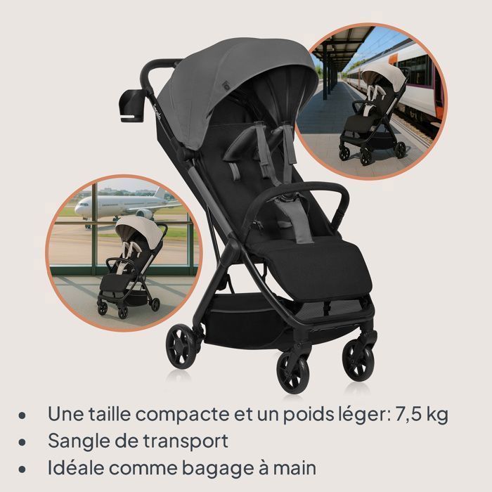 LIONELO Julie Air Ultra-Compact Stroller - Automatic Folding - Airplane Compatible - Up to 22kg - UPF 50 Canopy - Grey