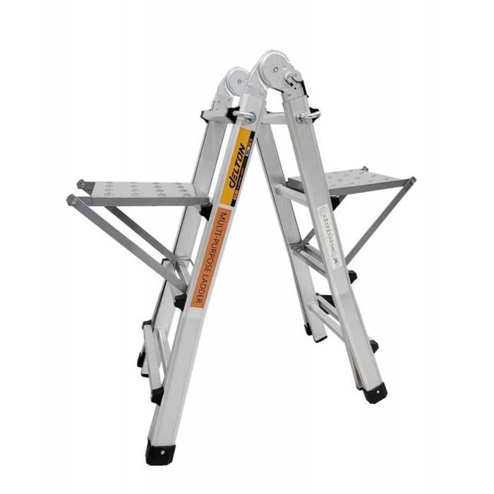 Escalera articulada de aluminio plegable y telescópica, 4x4 peldaños, 3,88 m + 2 estantes