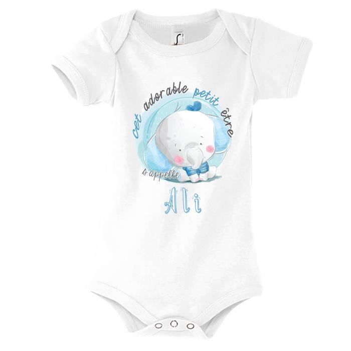Baby Boy Bodysuit - ALI - Cute - White - Cotton - Newborn