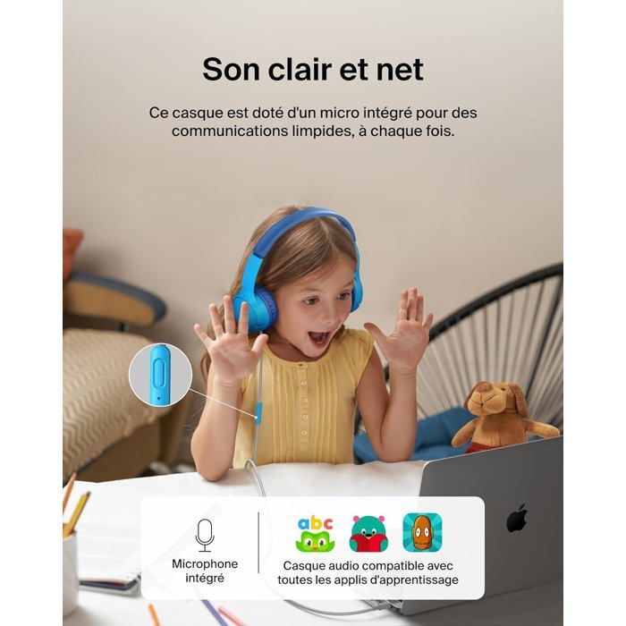 Auriculares infantiles con cable Soundform Mini, con conectores USB-C y de 3,5 mm, micrófono y pegatinas, volumen máximo de 85 dB.