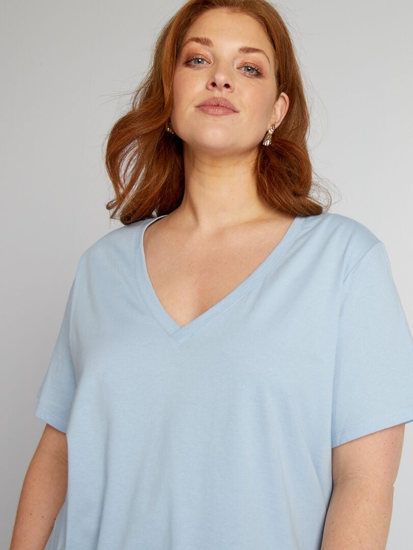 T-shirt met V-hals van jersey - BLAUW