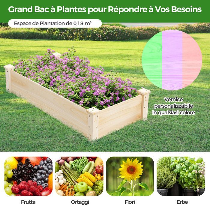 COSTWAY Raised Garden Bed, Wooden Fir, 120 x 61 x 25.5 cm, Open Bottom and Drainage, for Flowers, Herbs, Vegetables, and Fruit, Natural