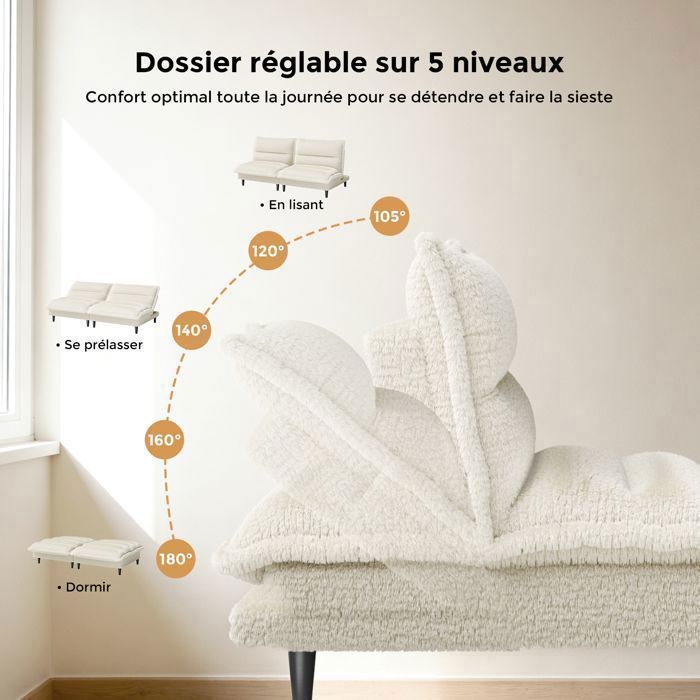 Canapé convertible 3en1, dossier réglable, Canapé lit en velours de lait, confortable et idéal pour les petits espace
