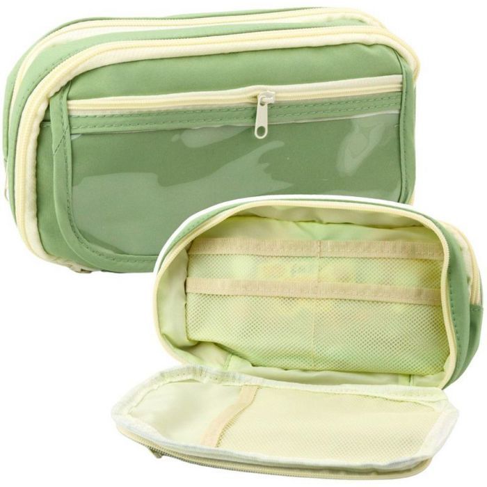 Estojo Lean para Lápis, Estojo Escolar com Dois Compartimentos e Bolsos, Espaçoso, Verde, 22 cm