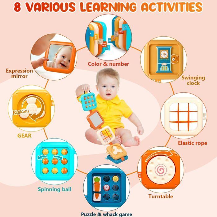 Cube d'Activité Montessori Bébé 1 2 3 Ans - Busy Board Sensoriel, Jouet de Voyage Éducatif Cadeau Enfant.