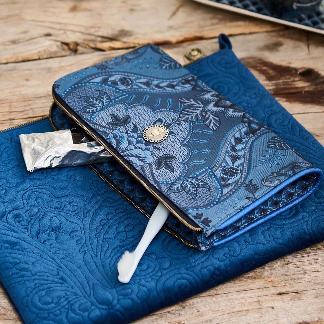 Trousse de toilette en velours PIP Studio, modèle Quiltey Days, bleue – 30 x 22 x 1 cm
