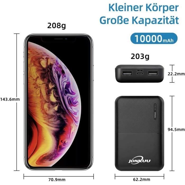 YOBON Mini Power Bank da 10000 mAh, batteria esterna portatile per cellulare con 2 porte di uscita da 2,4 A - Nero