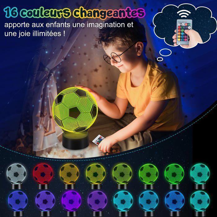 Fußball-Geschenk für Jungen, Fußball-Nachtlicht, 3D-LED-Fußball-Nachttischlampe für Kinder – 16 Farben – Geschenkidee und Dekoration für Kinder
