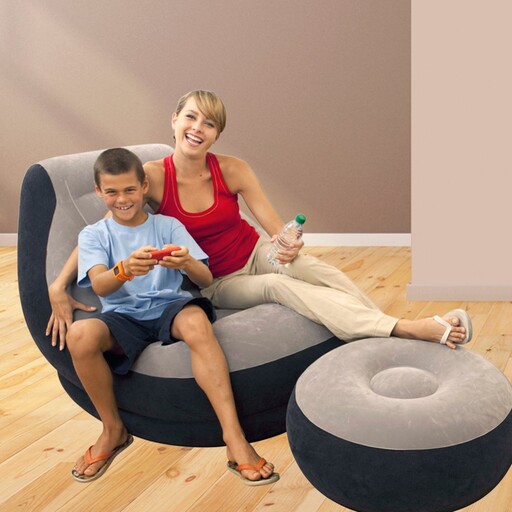 Poltrona inflável Intex com apoio para os pés, 99x130x76 cm (64x28 cm) - Cinza