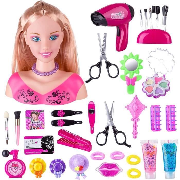 Testa per acconciature, kit per truccare bambole per bambine con accessori, giocattolo per il gioco di ruolo, regalo ideale per bambine dai 3 anni in su.
