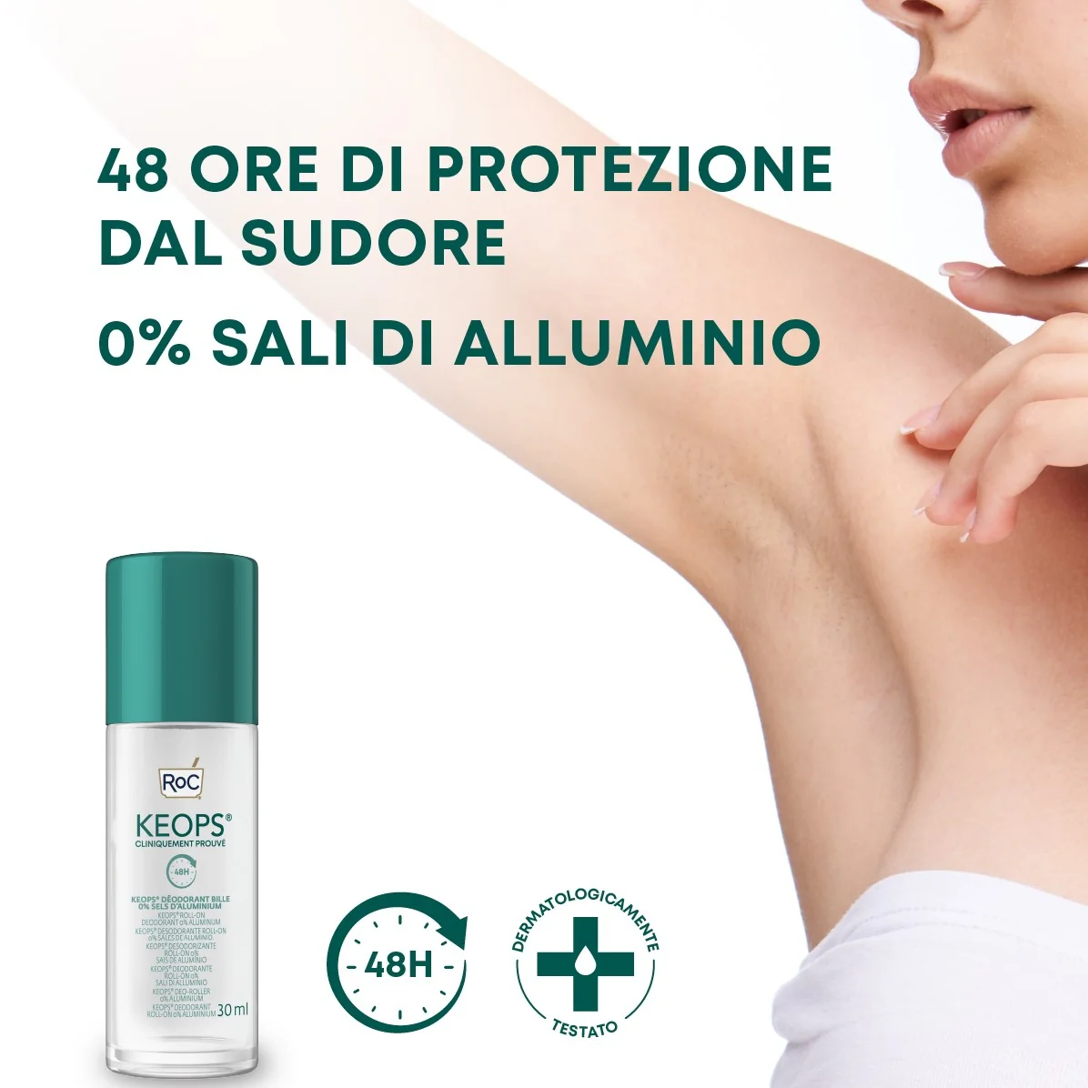 Keops Deo Roll-On 48h 0% Sali di Alluminio - Deodorante Roll-on
