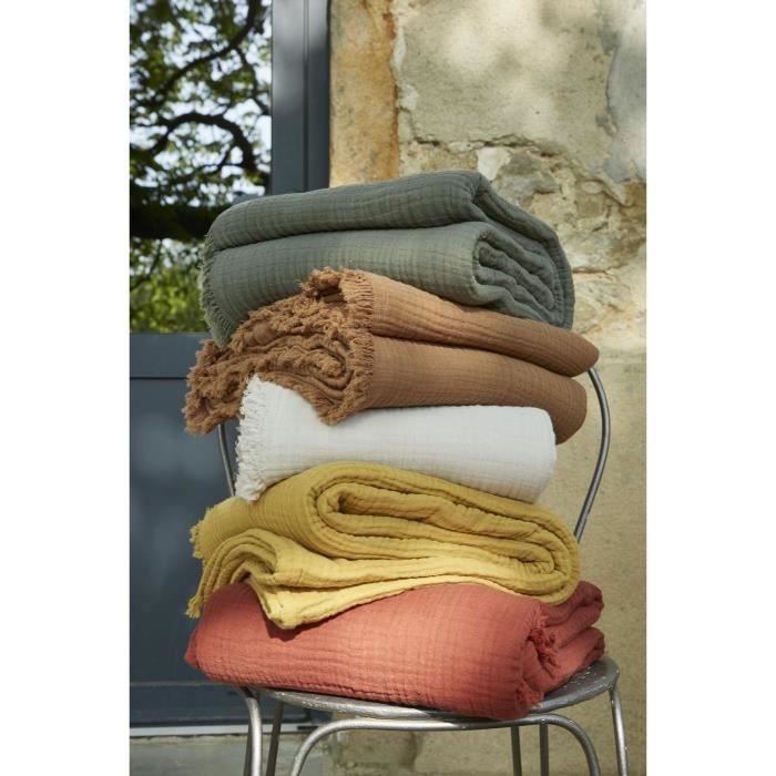 Plaid - GAIA - Terracotta - 130 x 160 cm - 100% Cotone - Morbido e soffice