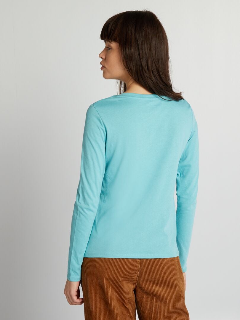 Camiseta com decote em V - Azul escuro