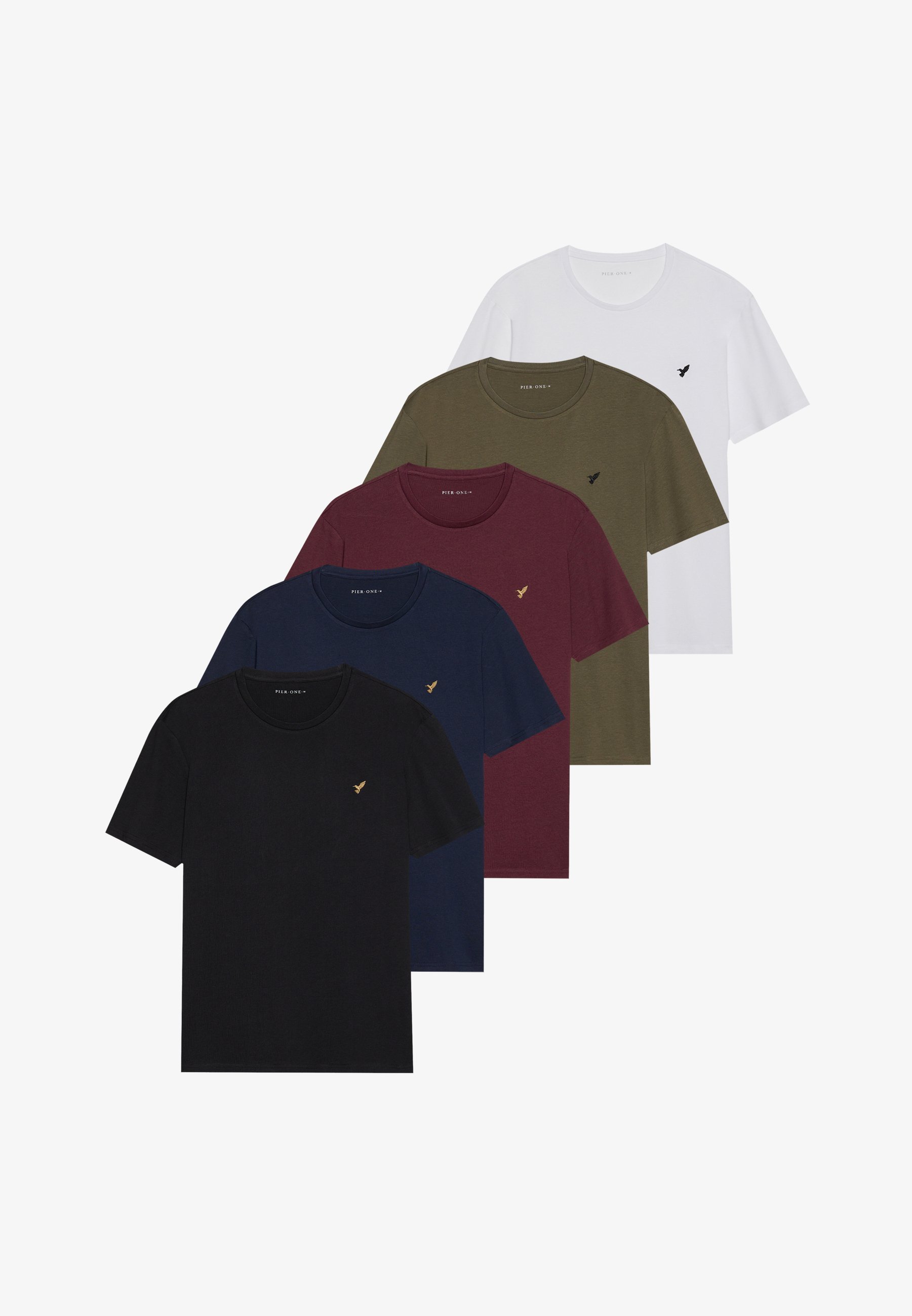 Pier One UNISEX 5-PACK - Basic T-shirt - wit/bruin/donkerblauw