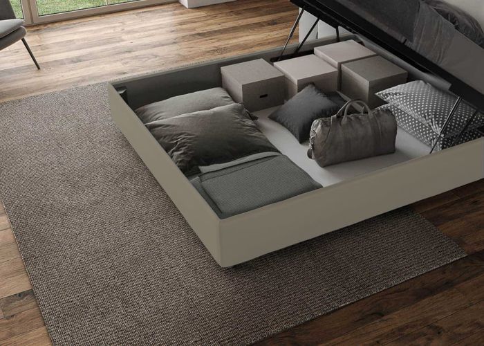 King size bed with storage - Ityhome - Mika - 200x210 cm - Cappuccino faux leather - Upholstered headboard