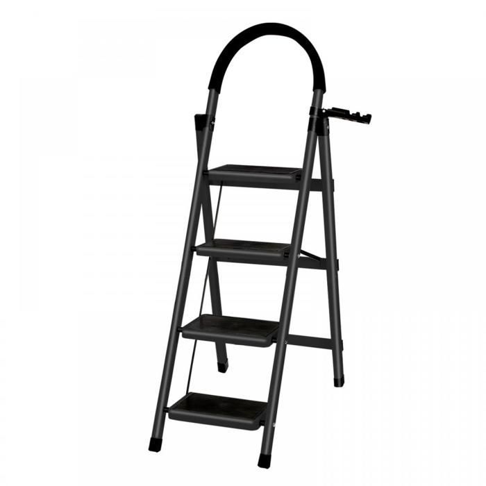 Escalera de aluminio plegable de 4 peldaños B.LIVEM, escalera multifuncional pequeña para el hogar, capacidad de 150 kg.