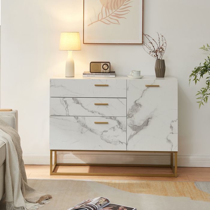 Buffet Lavangen 75 x 100 x 35 cm or effet marbre blanc