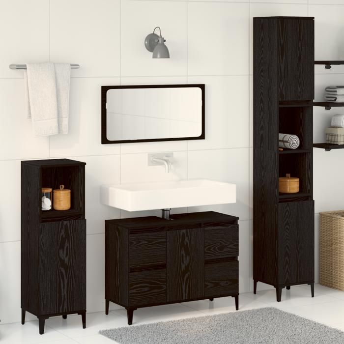 Badkamermeubelset - 3-delig - Zwart eikenhout - Samengesteld hout - Matte afwerking