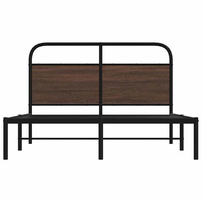 Stalen bedframe - vidaXL - 120x190 cm - Bruin eiken - Hoofdbord - Lattenbodem - 196x125x100 cm