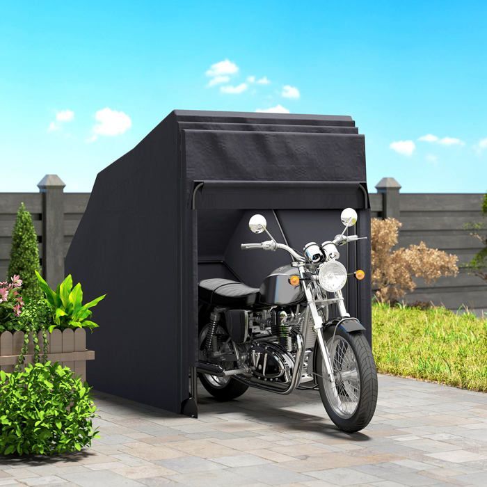 Motoroverkapping voor buiten, motortent, beschermhoes van Oxford-stof, 2 ramen, 345 x 135 x 191 cm, zwart