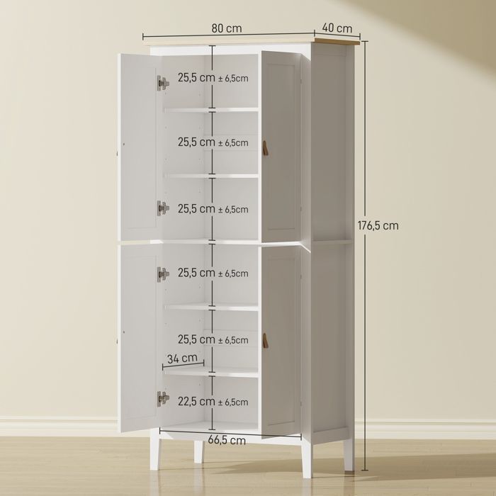 Küchen-Sideboard – HOMCOM – Verstellbare LED-Beleuchtung und Bewegungssensor – Verstellbare Einlegeböden – MDF – 80 x 40 x 176,5 cm – Weiß