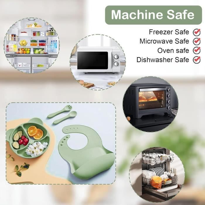 8-delige babymaaltijdset, antislip babyservies met zuignapjes, bord, kom, vork, lepel, slabbetje en beker, beige