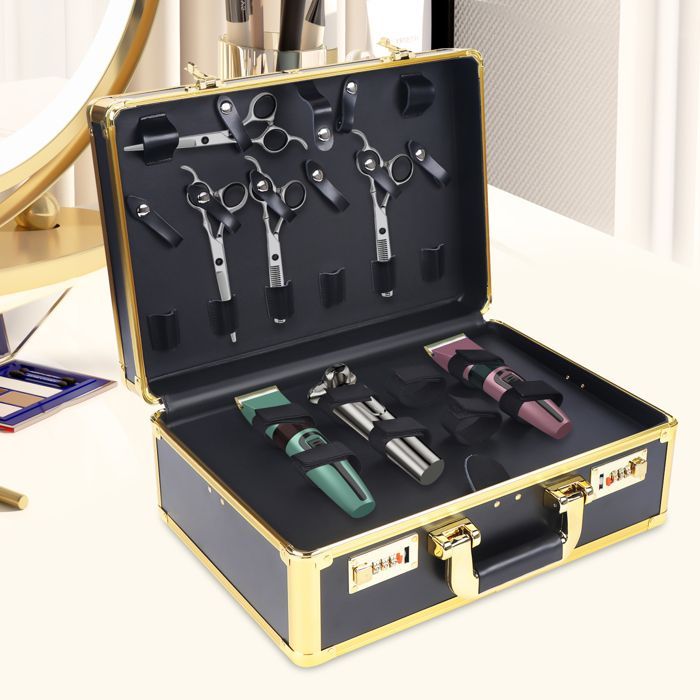 Caja de herramientas portátil para peluquería, estuche grande para herramientas de peluquería, caja de herramientas con cerradura de combinación, organizador de herramientas.