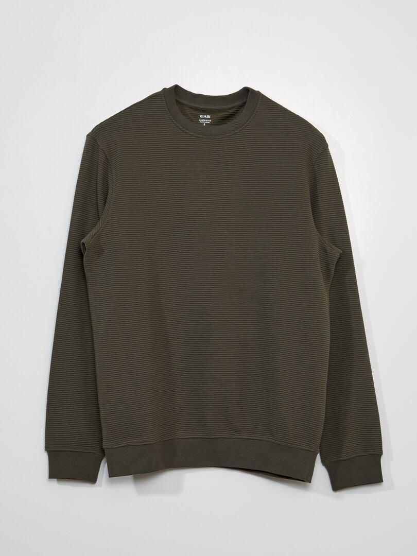 Sweatshirt met ronde hals in gestreepte stof - KHAKI
