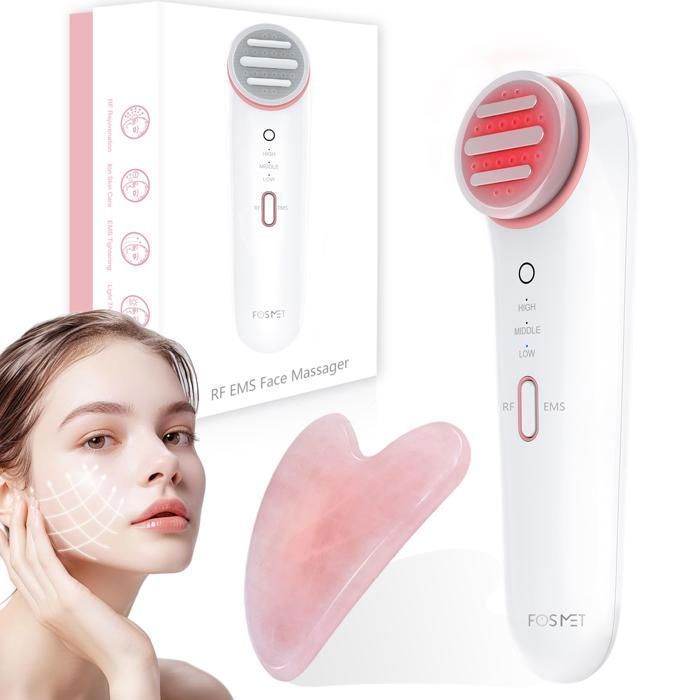 FOSMET 6-in-1 Anti-Wrinkle Facial Massager for Face and Neck, Multifunctional Treatment Device with EMS, LED and RF
